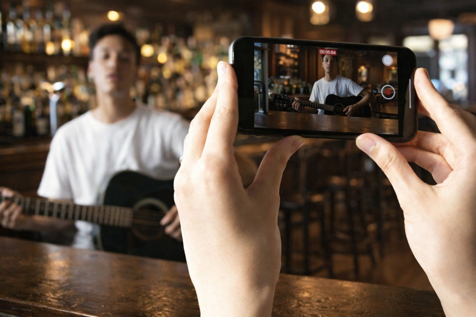 Content creator filming inside a Margate bar