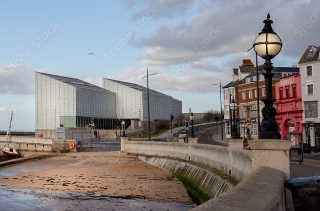 Margate beach and view of the Turner Contemporary Margate, Thanet, Kent
