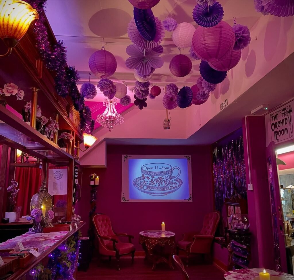 candlelit tables and lantern ceiling at The Orchid Room Margate, available on exclusive hire for podcast recording