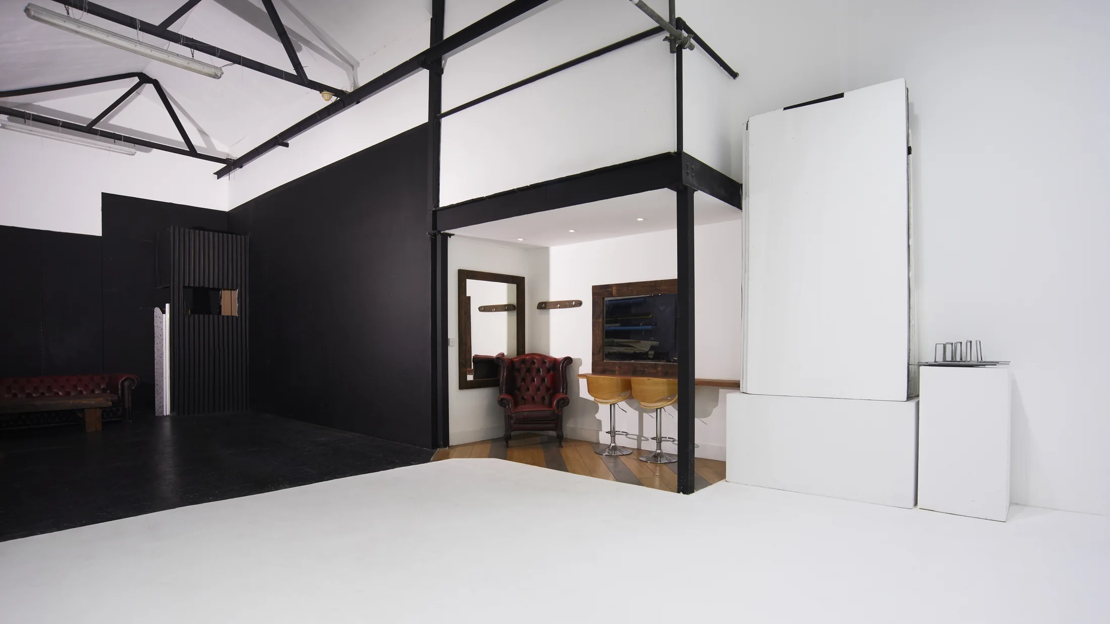 Fire Eye Land studio showing the infinity cove, black shooting area and hair and makeup station