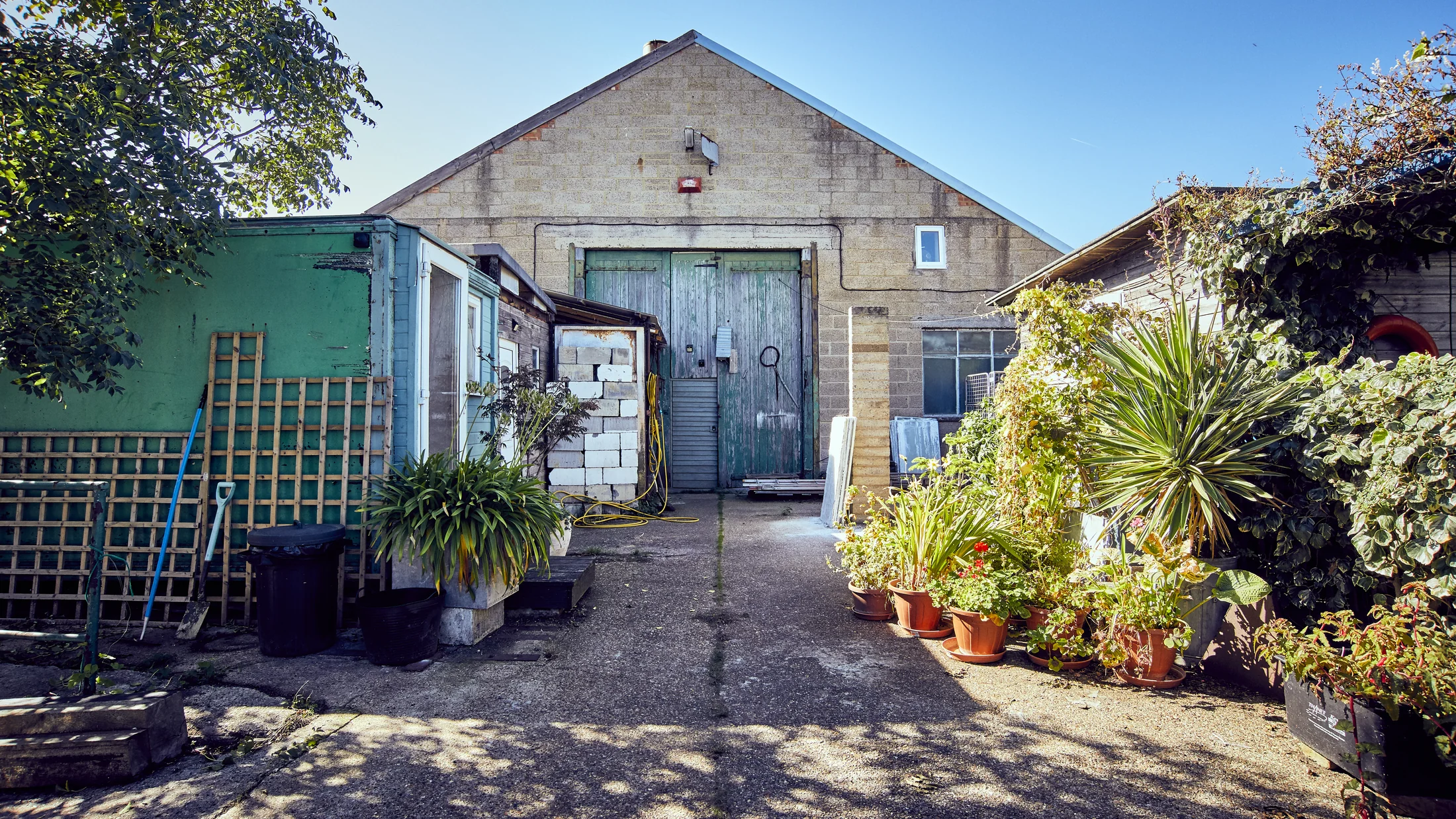 Rear courtyard approach to the Fire Eye Land studio building in Margate